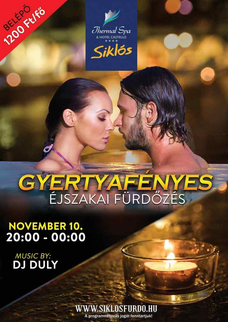 Gyertyafényes éjszakai fürdőzés a siklósi fürdőben