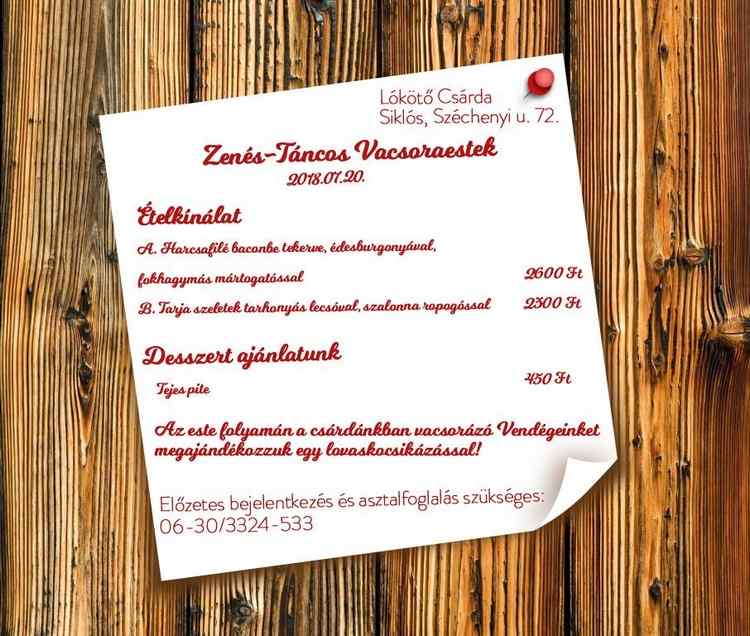 Zenés-táncos vacsoraest a Lókötő Csárdában