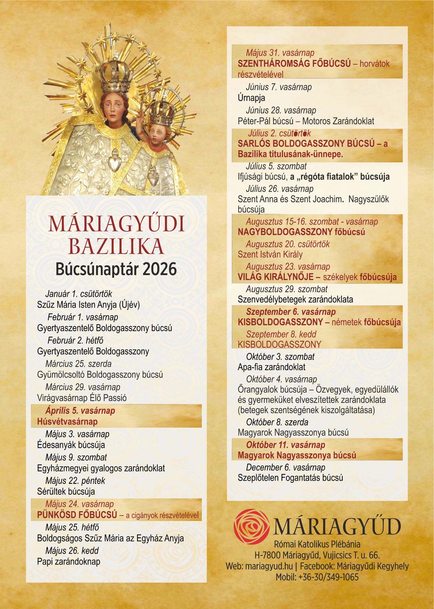 Máriagyűdi Bazilika programjai